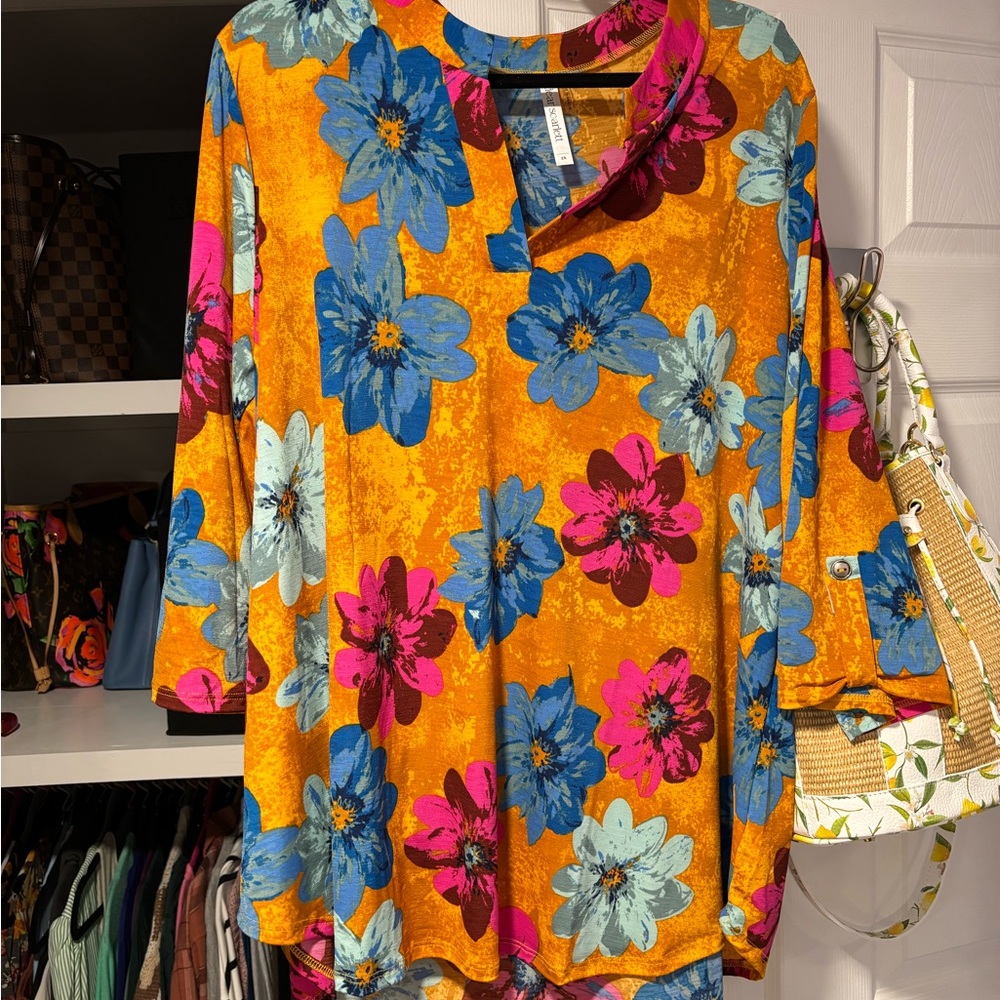 Scarlett Vibrant Floral Blouse - Orange, Blue, Pink